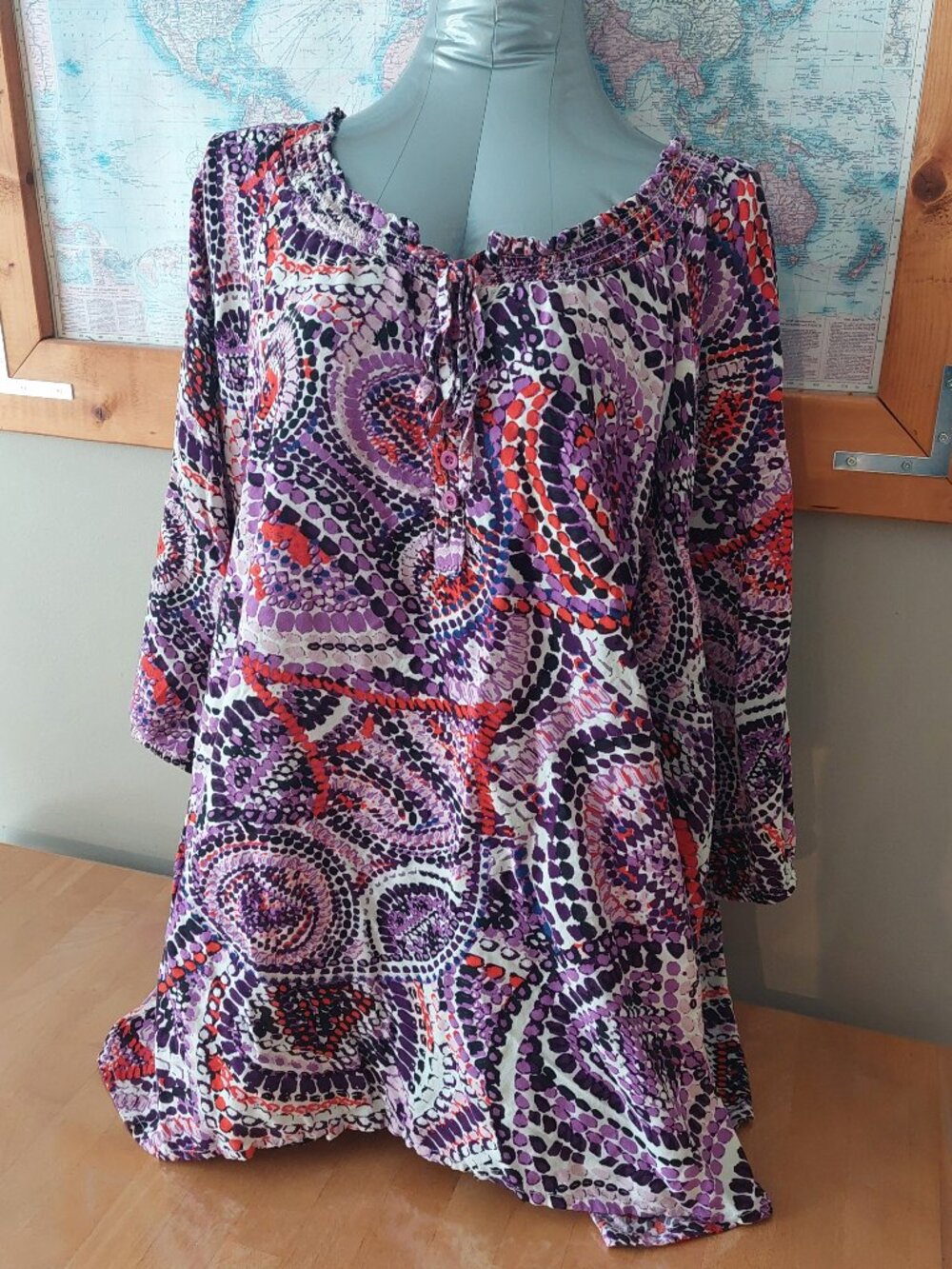Pennington Plus Size Purple Bohemian Style Top 3/4 length Sleeve Size 3X Viscose